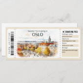 Editable Oslo Flugzeug Ticket, Norwegen Trip Einladung (Vorne/Hinten)