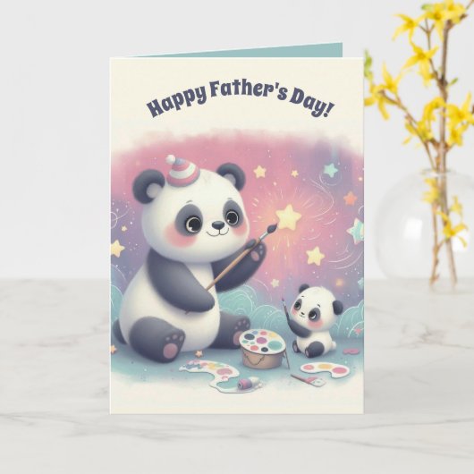 Editable Panda Bären and Cub Vathers Day Card Karte (Gelbe Blume)