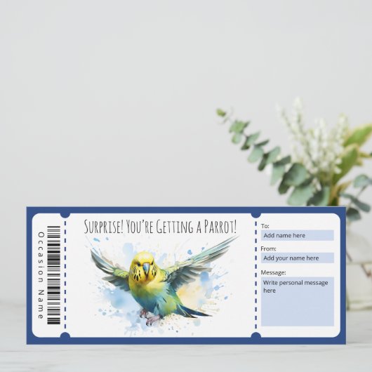 Editable Parrot Geschenkgutschein für Vogelliebhab Einladung (Stehend Vorderseite)