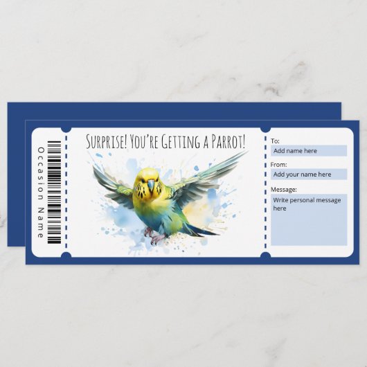 Editable Parrot Geschenkgutschein für Vogelliebhab Einladung (Vorne/Hinten)