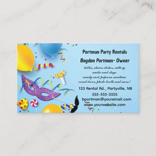 Editable Party Rentals Visitenkarte (Vorderseite)