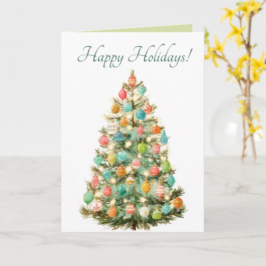Editable Pastel Christmas Tree Happy Holidays Karte (Gelbe Blume)