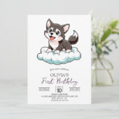 Editable Pastel Digital Wolf 1. Geburtstag Einladung (Stehend Vorderseite)