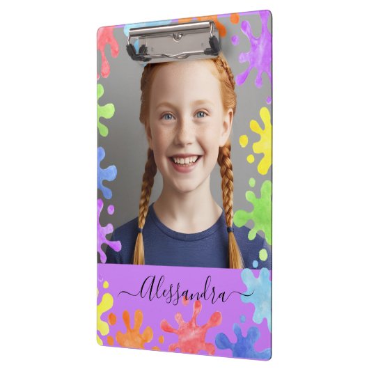 Editable Pastel Splash Custom Photo Frame Klemmbrett (Links)