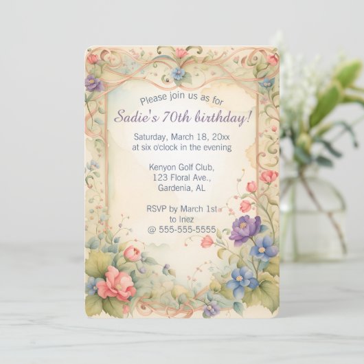 Editable Pastel Trellis Reben und Rose Einladung (Stehend Vorderseite)