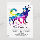 Editable Pastel Wolf Digital Girl Geburtstag Einladung (Vorne/Hinten)