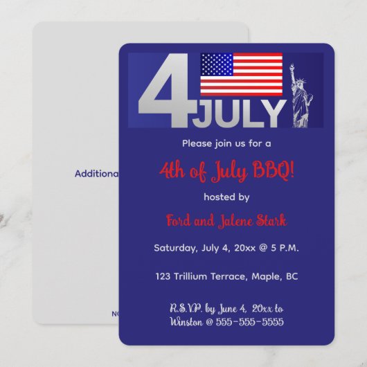 Editable Patriotic 4. Juli Feier Einladung (Vorne/Hinten)