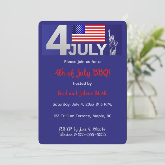 Editable Patriotic 4. Juli Feier Einladung (Stehend Vorderseite)