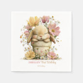 Editable Peach Gingham Bunny 1st Birthday Decor, Serviette (Vorderseite)