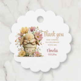 Editable Peach Gingham Bunny 1st Birthday Tags Geschenkanhänger