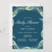 Editable Peacock Themed Baby Dusche Einladung (Vorderseite)