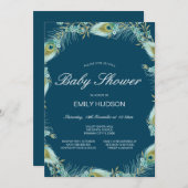 Editable Peacock Themed Baby Dusche Einladung (Vorne/Hinten)