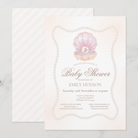 Editable Pearl Invitation Einladung (Vorne/Hinten)