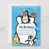 Editable Pinguine in Snow Birthday Einladung (Vorderseite)