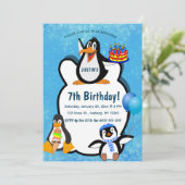 Editable Pinguine in Snow Birthday Einladung (Stehend Vorderseite)