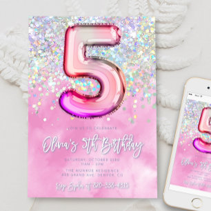 Editable Pink 5. Geburtstag Einladung Vorlage Gli