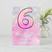 Editable Pink 6. Geburtstag Einladung Vorlage Gli (Stehend Vorderseite)