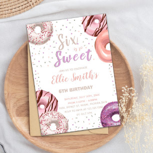 Editable Pink 6. Geburtstagsparty Einladung