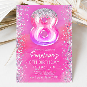 Editable Pink 8. Geburtstag Einladung Vorlage