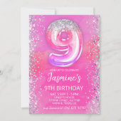 Editable Pink 9th Birthday Einladung Template 9 (Vorderseite)