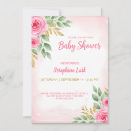 Editable Pink Baby Shower Card für Mädchen Einladung