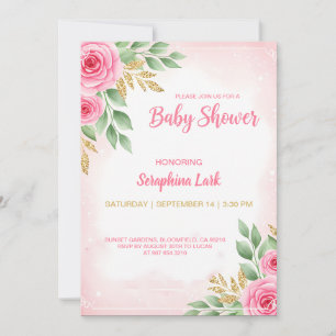 Editable Pink Baby Shower Card für Mädchen Einladung