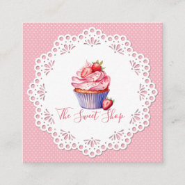 Editable Pink Bakery Business Card | 2.5" Square Telefonnummerkarte