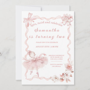 Editable Pink Ballerina Birthday Einladung