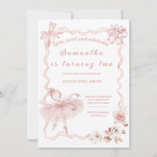 Editable Pink Ballerina Birthday Einladung