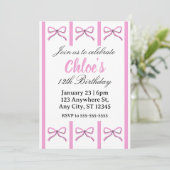 Editable pink bow birthday invite einladung (Stehend Vorderseite)