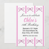 Editable pink bow birthday invite einladung (Vorne/Hinten)