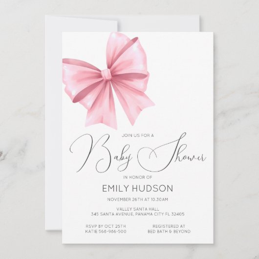 Editable Pink Bow Coquette Einladung (Vorderseite)
