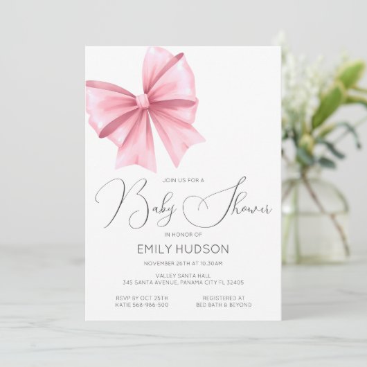 Editable Pink Bow Coquette Einladung (Stehend Vorderseite)