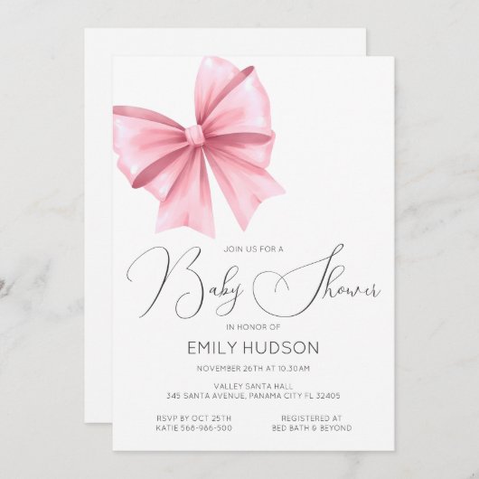 Editable Pink Bow Coquette Einladung (Vorne/Hinten)