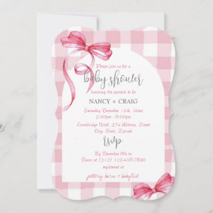 EDITABLE Pink Bow Gingham Baby Dusche Einladung