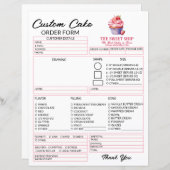 Editable Pink Cake Order Form Template for Bakers (Vorne/Hinten)