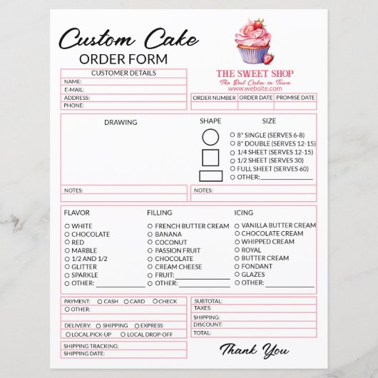 Editable Pink Cake Order Form Template for Bakers (Vorderseite)