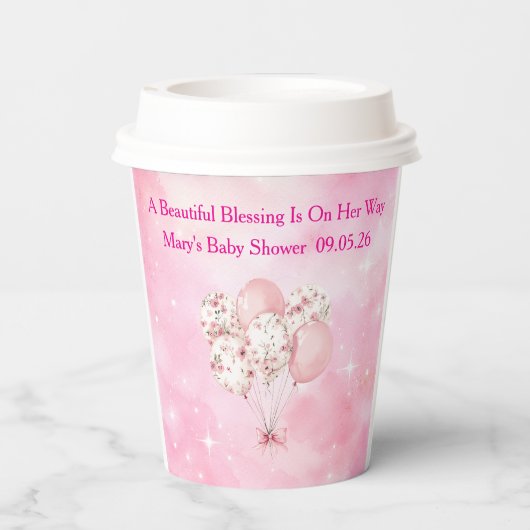 Editable Pink Chinoiserie Baby Shower Tableware Pappbecher (Rückseite)