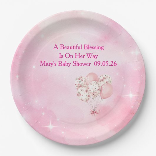 Editable Pink Chinoiserie Baby Shower Tableware Pappteller (Vorderseite)