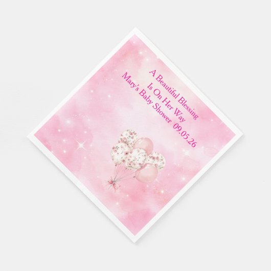 Editable Pink Chinoiserie Baby Shower Tableware Serviette (Ecke)