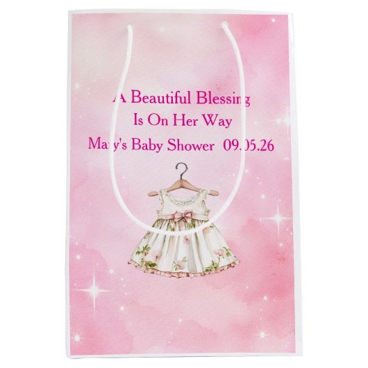 Editable Pink Chinoiserie Gift Bags Mittlere Geschenktüte (Vorderseite)