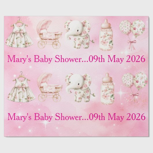 Editable Pink Chinoiserie Wrapping Paper Geschenkpapier (Flach)