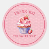 Editable Pink Cupcake Sticker – Custom Bakery (Vorderseite)