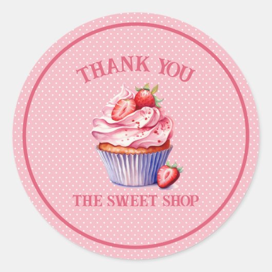 Editable Pink Cupcake Sticker – Custom Bakery (Vorderseite)