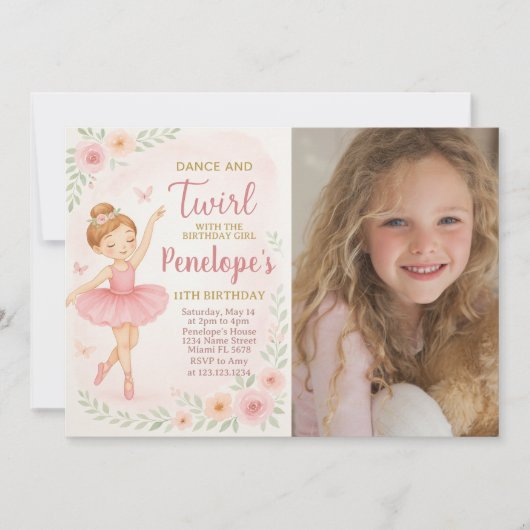 Editable Pink Dance Party Card for Little Girls Einladung (Vorderseite)