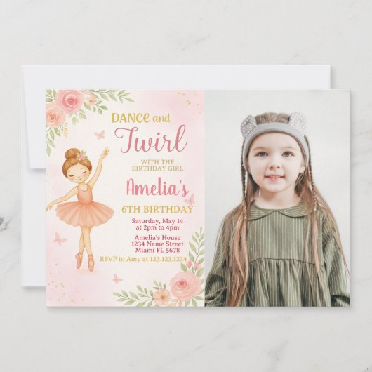 Editable Pink Dance Party Template for Girls Einladung (Vorderseite)