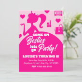 Editable Pink Doll Girl Fashion Party Geburtstag Einladung (Stehend Vorderseite)