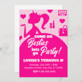 Editable Pink Doll Girl Fashion Party Geburtstag Einladung (Vorne/Hinten)