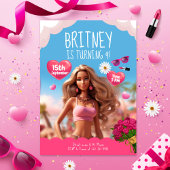 Editable Pink Doll Thema Geburtstag Einladung