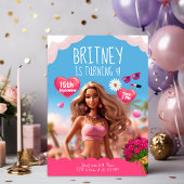 Editable Pink Doll Thema Geburtstag Einladung